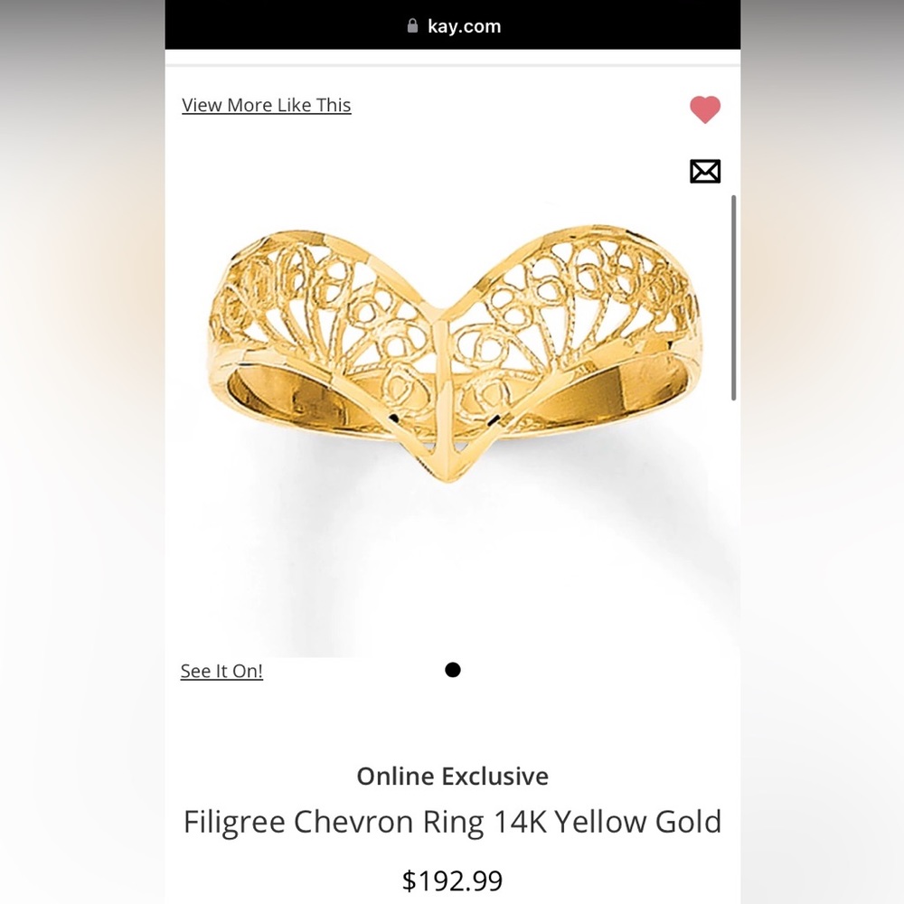 Filigree Chevron ring 14k yellow gold